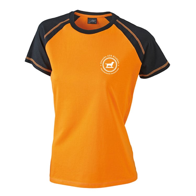 Svenska ADB Klubben Orange/Svart T-shirt Raglan Vitt Tryck | Dam