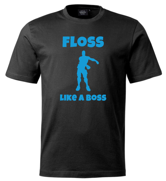 Svart T-shirt Floss Like A Boss Ljusblå
