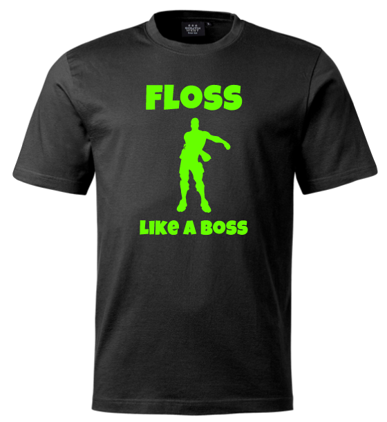 Svart T-shirt Floss Like A Boss Neongrön