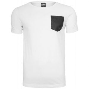 Vit T-shirt med Läder Bröstficka UC