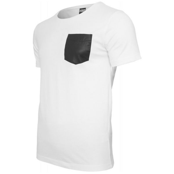 Vit T-shirt med Läder Bröstficka UC